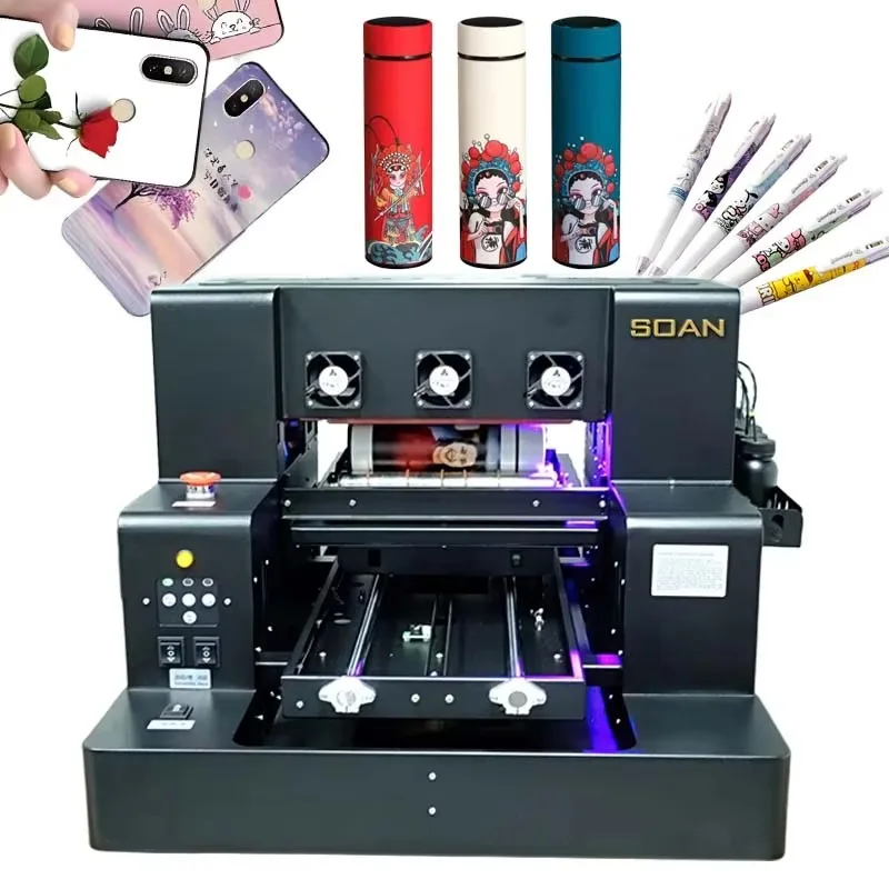 【Brand New】 Soan A4 A3 Small Desktop UV Flatbed Printer Machine With Software For Phone Cover Card Bottle USB Box Acrylic Glass