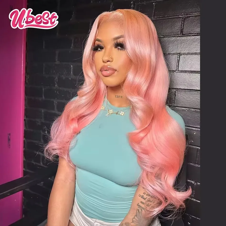 

Ubest Light Pink Colored Body Wave 13x6 Lace Front Wigs Brazilian 100％ Human Hair Transparent Glueless Wig Pre Plucked For Women