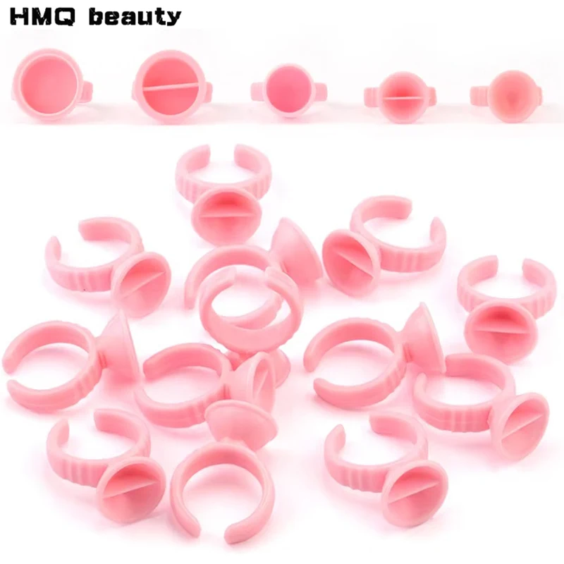 100pcs Disposable Glue Rings Plastic Permanent Makeup Pigment Holder Pallet For Tattoo Eyelash Extension Glue Divider Container