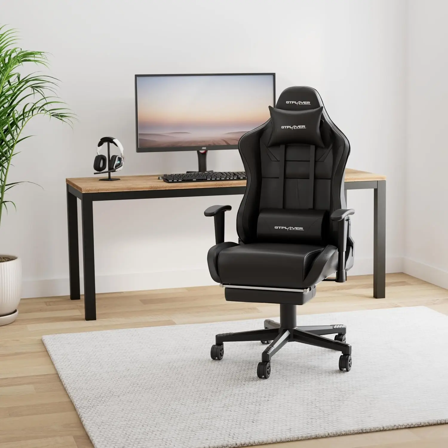 GTPLAYER Gaming Chair with Speakers Bluetooth, Ergonomic Office Desk Chair with Footrest & Lumbar Support, Height Adjustable