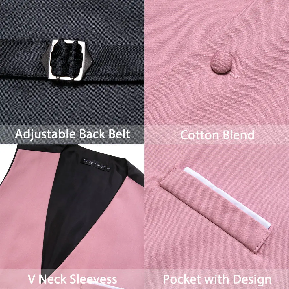 Luxury Silk Men\'s Vest Pink Waistcoat Tie Bowtie Pocket Square Set Sleeveless Jacket Formal Wedding Suit Barry Wang