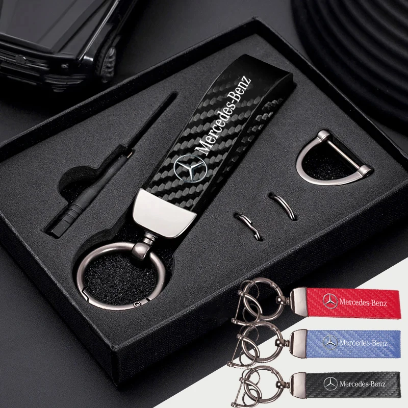 Car Carbon Fiber Leather Keychain Horseshoe Buckle Key Ring For Mercedes Benz W203 W206 W220 W205 W211 W212 W201 W210 W108 W168 