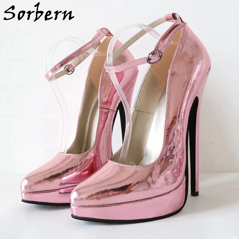 

Sorbern Pink Metallic Women Pump Shoes 20Cm High Heel Stilettos Big Size Eu43 Fetish Sissy Boy Party Shoe Pointed Toe Custom