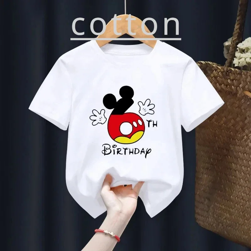 Disney Mickey Mouse Children T Shirt 2-14 Birthday Number Cotton T-shirt Birthday Gift Clothes Baby Letter Top Summer Kid Tshirt