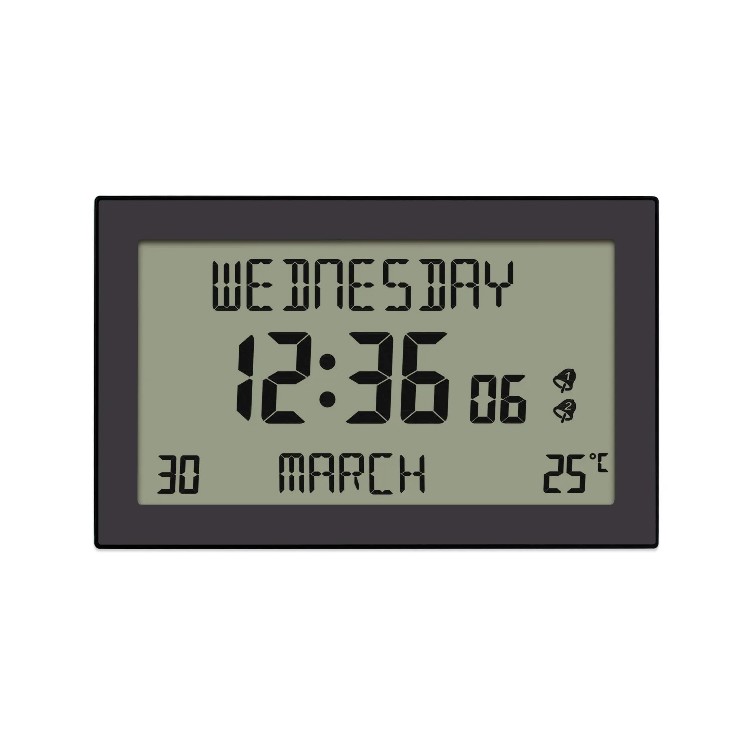 Large Screen Display Wall Clock With Thermometer Digital Alarm Clock Quiet Home Desk Electronic Clock Dual Alarm Setting