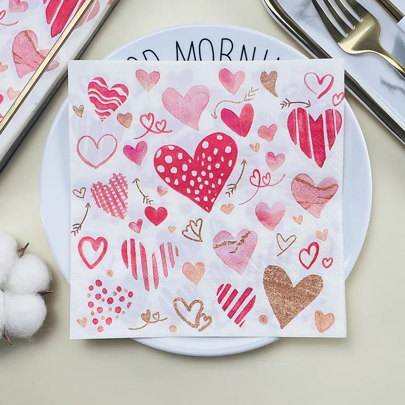 Pink heart printed napkins disposable banquet restaurant birthday party decoration wood pulp paper 2-ply 20pcs/Pac 33*33cm