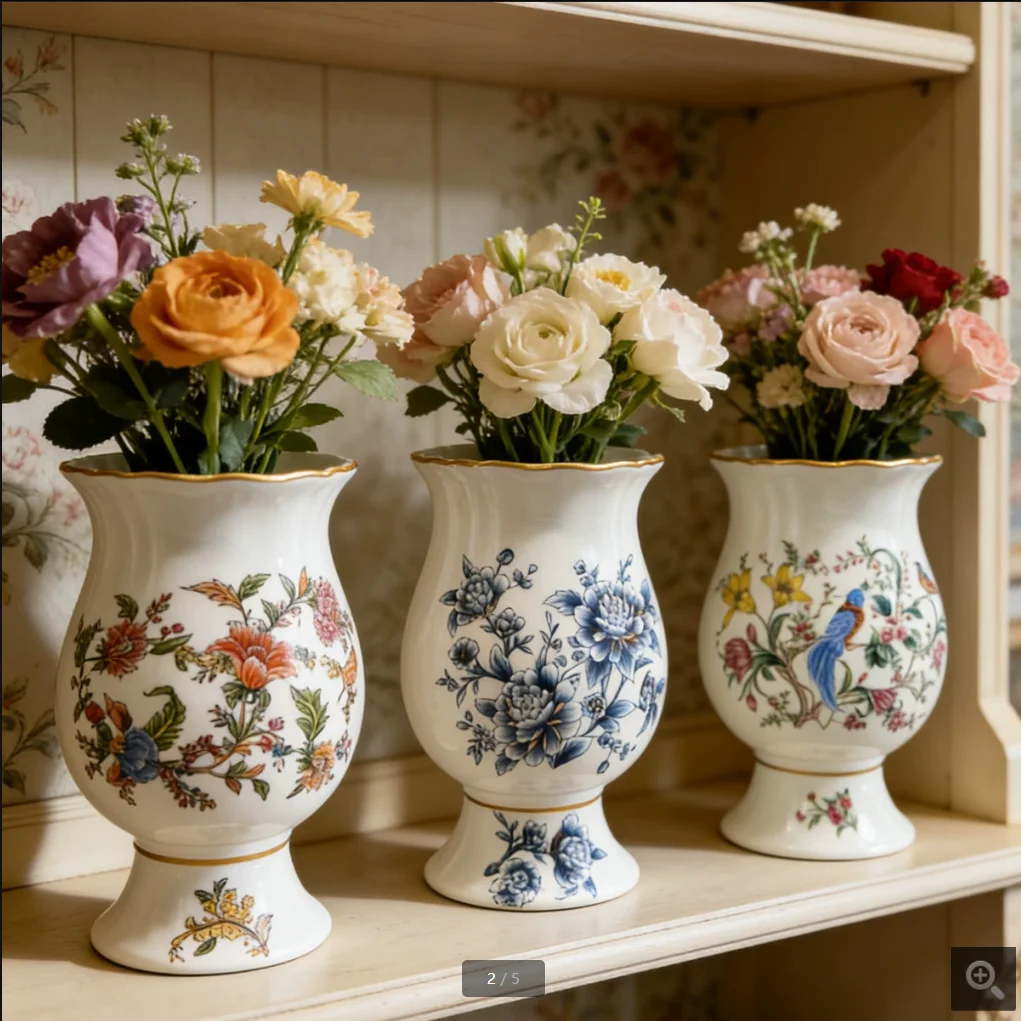 

European Resin Vase+Artificial Flower Figurines Home Livingroom Table Item Decoration Accessories Office Desk Flower Arrangement