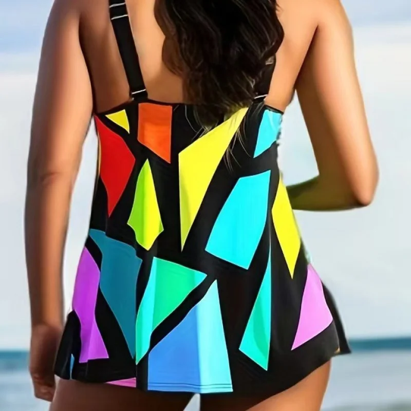 여성용 Tankini 수영복, 컬러 블록 투피스 세트, 플러스 사이즈, 보수적 스타일