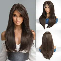 13x6 Spitze Front Perücke braun glattes Haar synthetische Perücken für schwarz weiße Frauen tägliche Party Cosplay hitze beständiges Haar