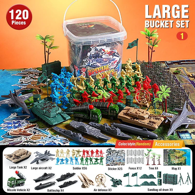 

80/120 Pcs Military Soldier Model Set Military Theme Fighter Jet Tank Handbag Boys Educational Action Figures Accessories Kit