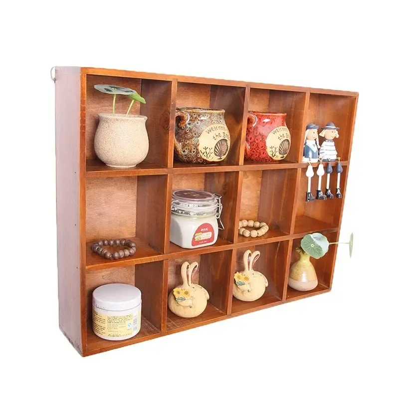 

Solid Wood Desktop Storage Box: Japanese Style Multi-layer Wall Hanging Modern Contracted Water Cup Rack Retro Storage Frame