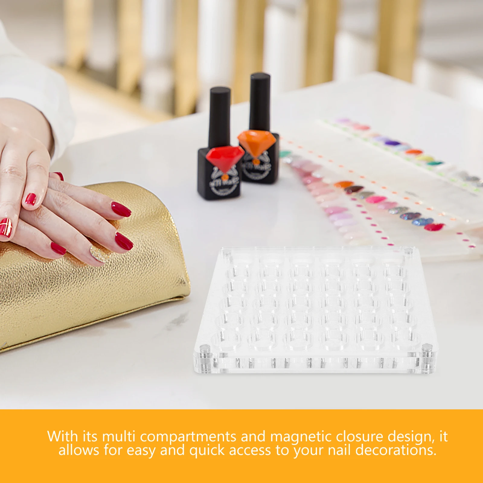 

Magnetic 36 Compartments Acrylic Box for Nail Charms Rhinestones Gems Organizer Storage Display Case Jewelry Tool