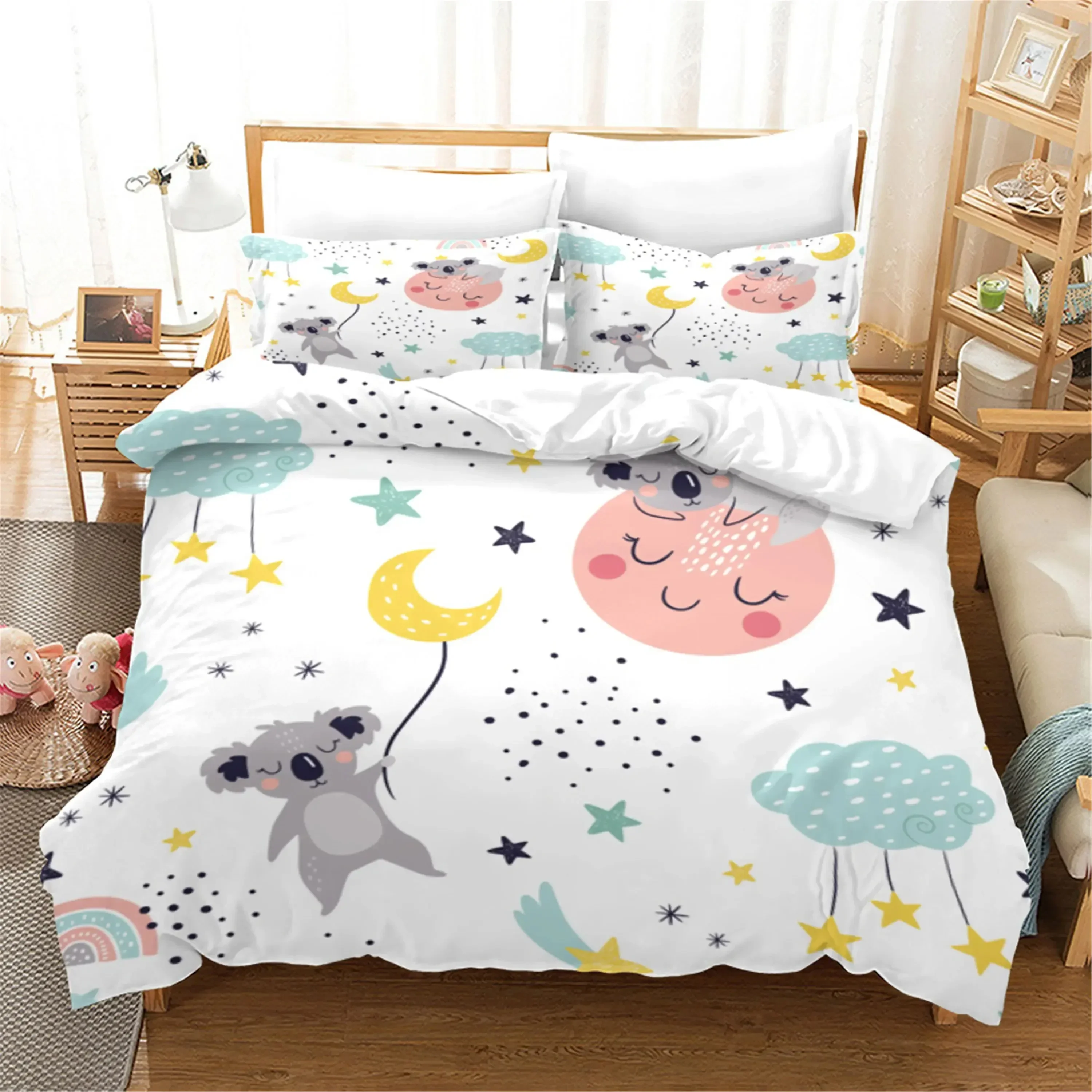 

3PCS Cartoon Koala Duvet Cover King Queen Lovely Animal Bedding Set for Kids Teens Adults 3D Print Fashion Quilt Cover