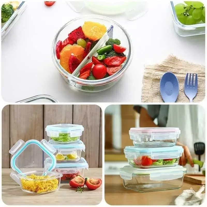 Pyrex Microwave Safe Lunch Box Crisper Fruit Storage Bowl Transparent Glass Multi-Compartment Adult Portable Container Set view 3
