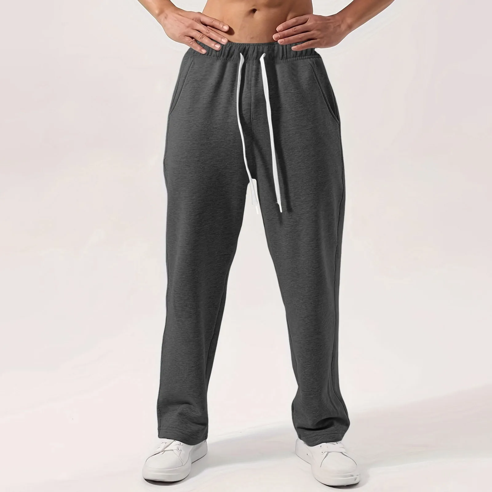 2024 Classic Sweatpants Mens Fleece Lined Trousers Wide Leg Straight Style Long Pants Workout High Waisted Yoga Sports Bottom