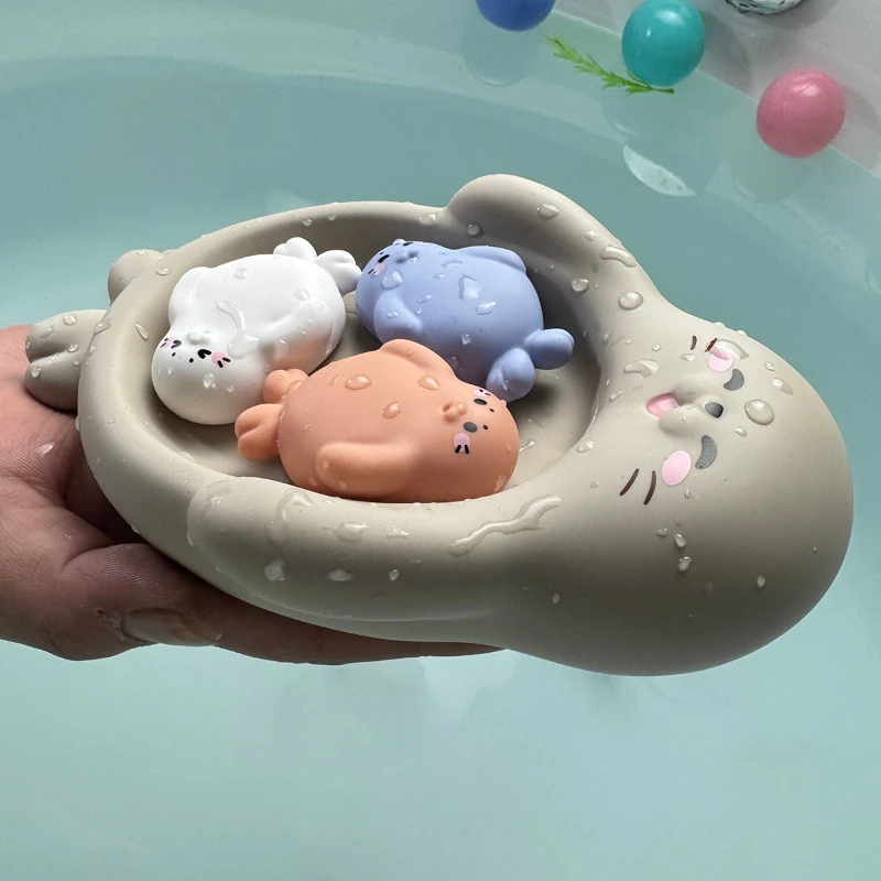 4-Piece Set of Children's Bath Floating Animal Toys Seal and Hippo Seal Floating Bath Toys Baby Bathtub Toys - Perfect Gift