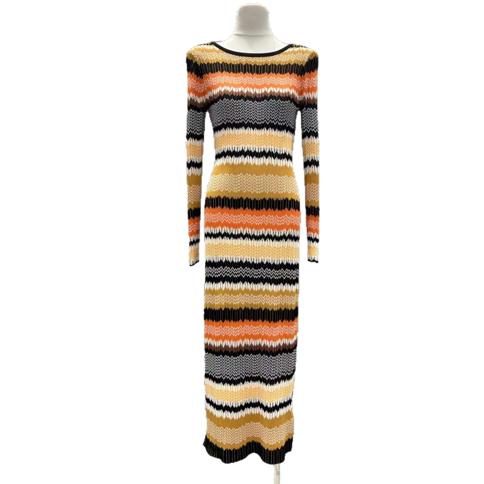 【Gift Free】2025 Autumn Winter New Fashion Elegant Striped Round Neck Long Sleeve Slim Fit Dress for Women