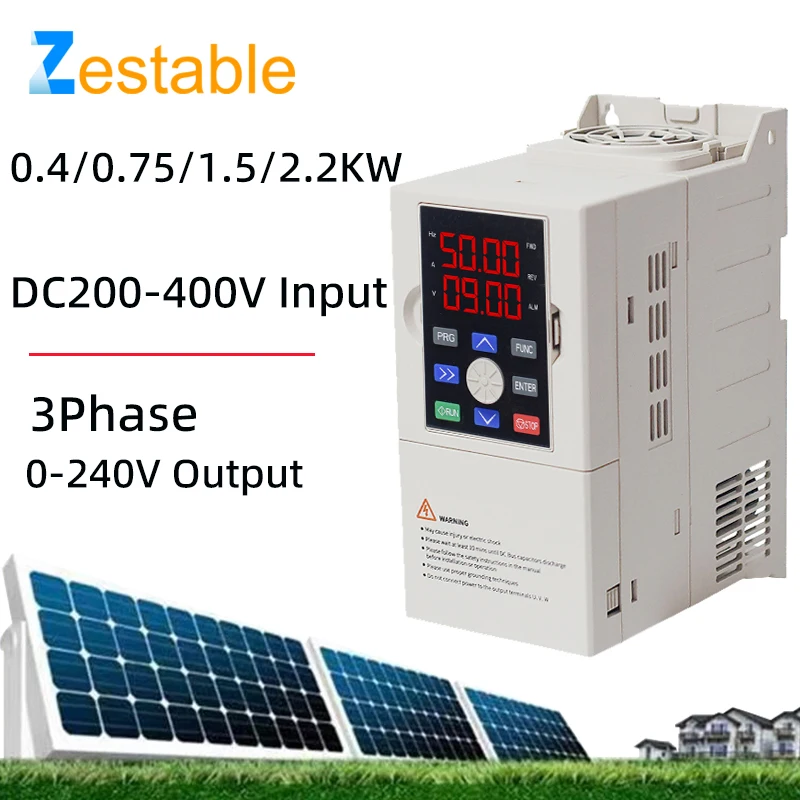 

Solar VFD DC200-400V to 3PH 220V 0.4/0.75/1.5/2.2KW Variable Frequency Drive Converter for Motor Speed Control Inverter