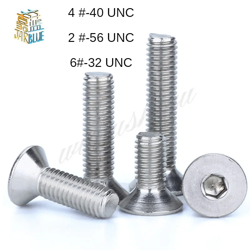 50PCS UNC US 2#-56 4#-40 6#-32 304 A2 Stainless Steel Hex Hexagon Socket Flat Countersunk Head Screw Bolt