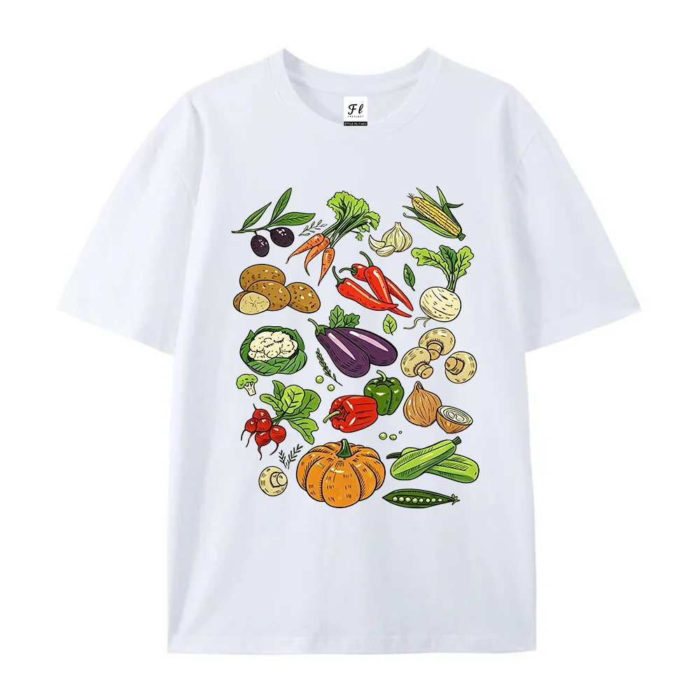 Women T Shirt Vegetable Print Short Sleeve Round Neck Summer Casual Loose Graphic Tee Tops