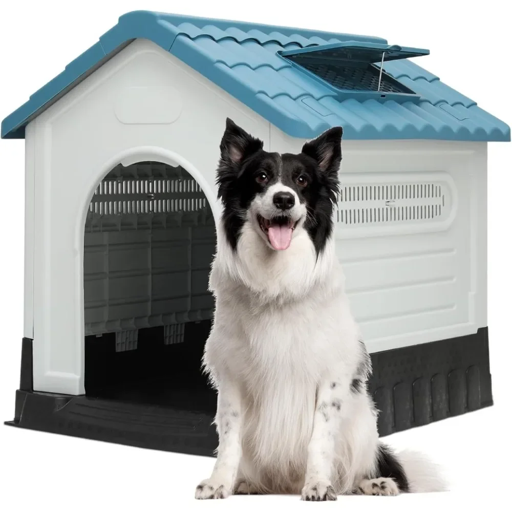 

Dog House for Large Dogs,Outside Insulated Plastic Dog Shelter,Weather-Proof Sturdy Dog Kennel with Elevated Floor and Air Vents