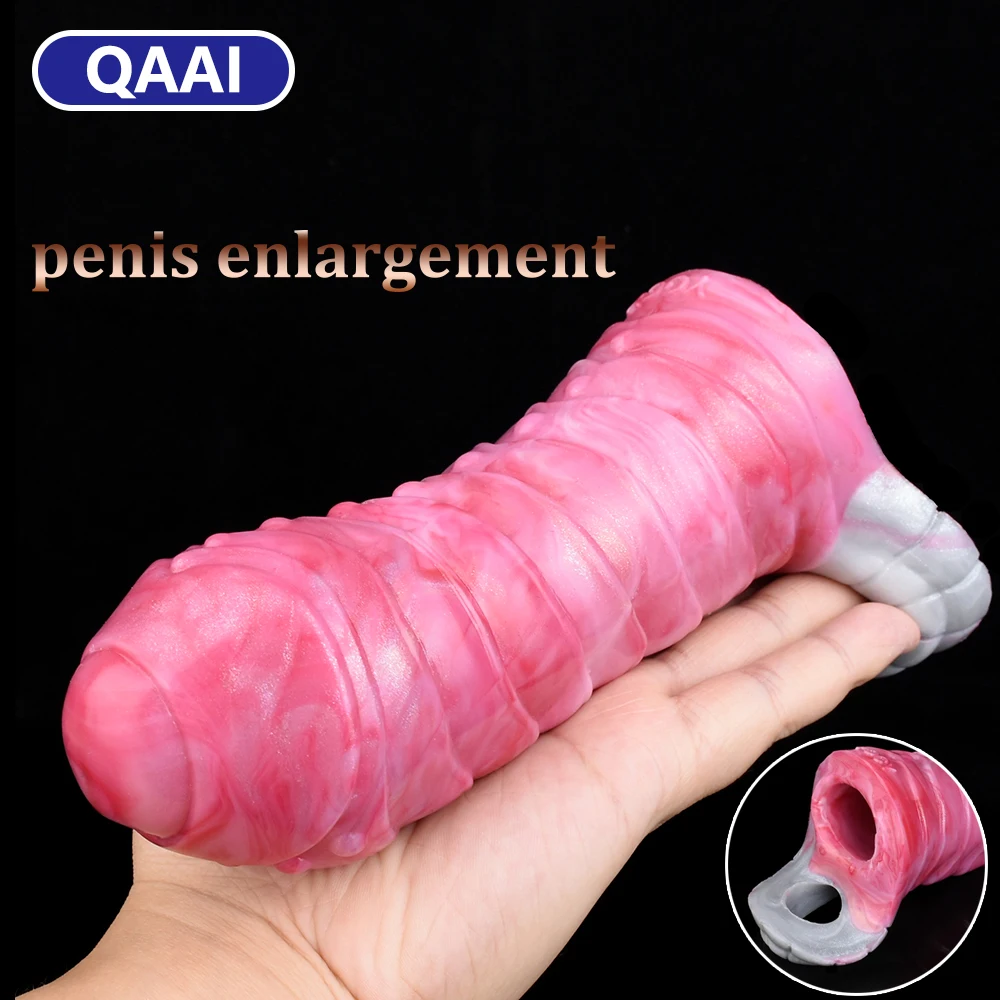 

QAAI Thick Size Penis Holster Male Wearable Masturbator Penis Sleeve Enlargement Delay Ejaculation Silicone Monster Sex Toys