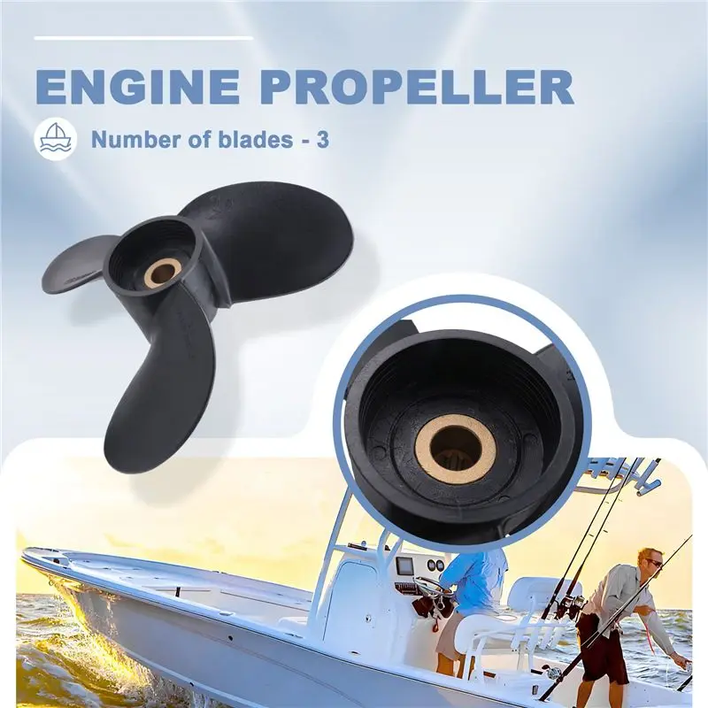 Leading-Outboard Propeller 6E0-45941-01-El 7 1/2X8-Ba For 4Hp-6Hp Plastic Alloy 3 Blade Black 9 Spline Tooth