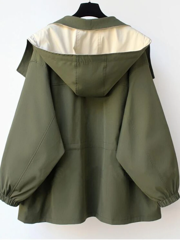 Gabardina con capucha para mujer, abrigo corto de longitud media, chaqueta holgada informal, ropa de calle, primavera y otoño, 2023