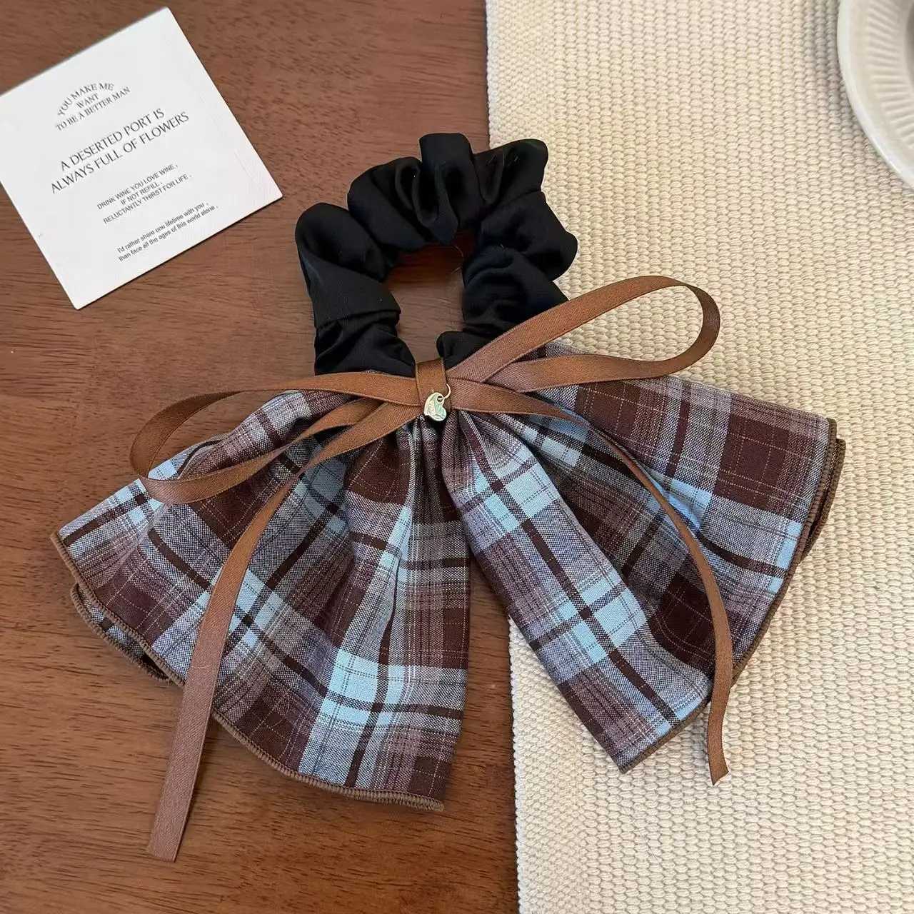 1pc Bogen Band Plaid Rock Große Scrunchie High-End-Pferdeschwanz Haar Krawatte Süße Haar Zubehör Neue Haar Krawatte – Detail 6
