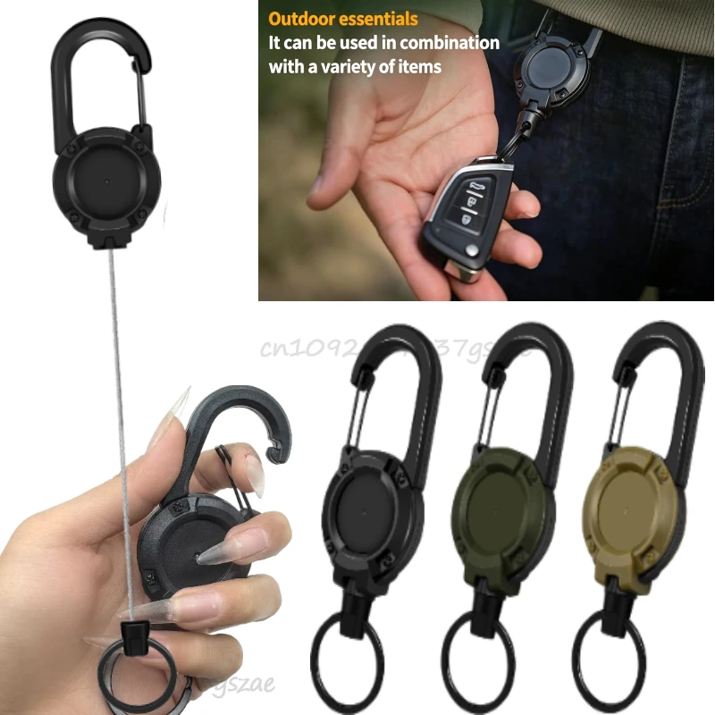 Retractable Heavy Duty Pull Reel Carabiner Strong Steel Wire Rope Buckle Spring Key Ring Outdoor Sporty Attachment Keychain Tool