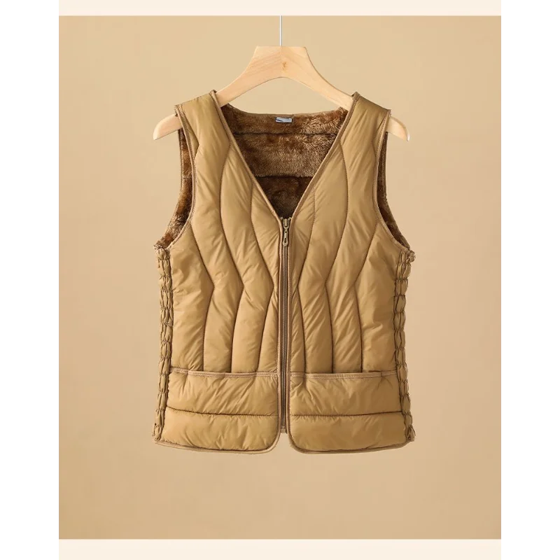 

Женский осенне-зимний новый модный однотонный универсальный повседневный жилет без рукавов на молнии с v-образным вырезом