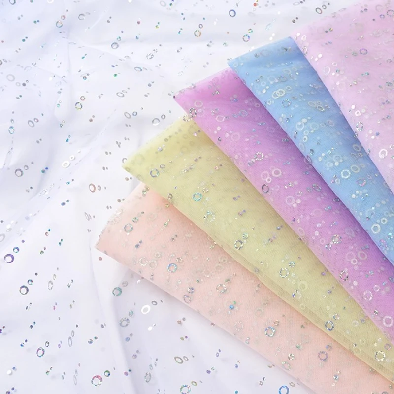 

Лазерная блестящая сетчатая ткань для мягких женских платьев, повязки на голову Hanfu, декоративная ткань на метр, ткань для шитья своими руками