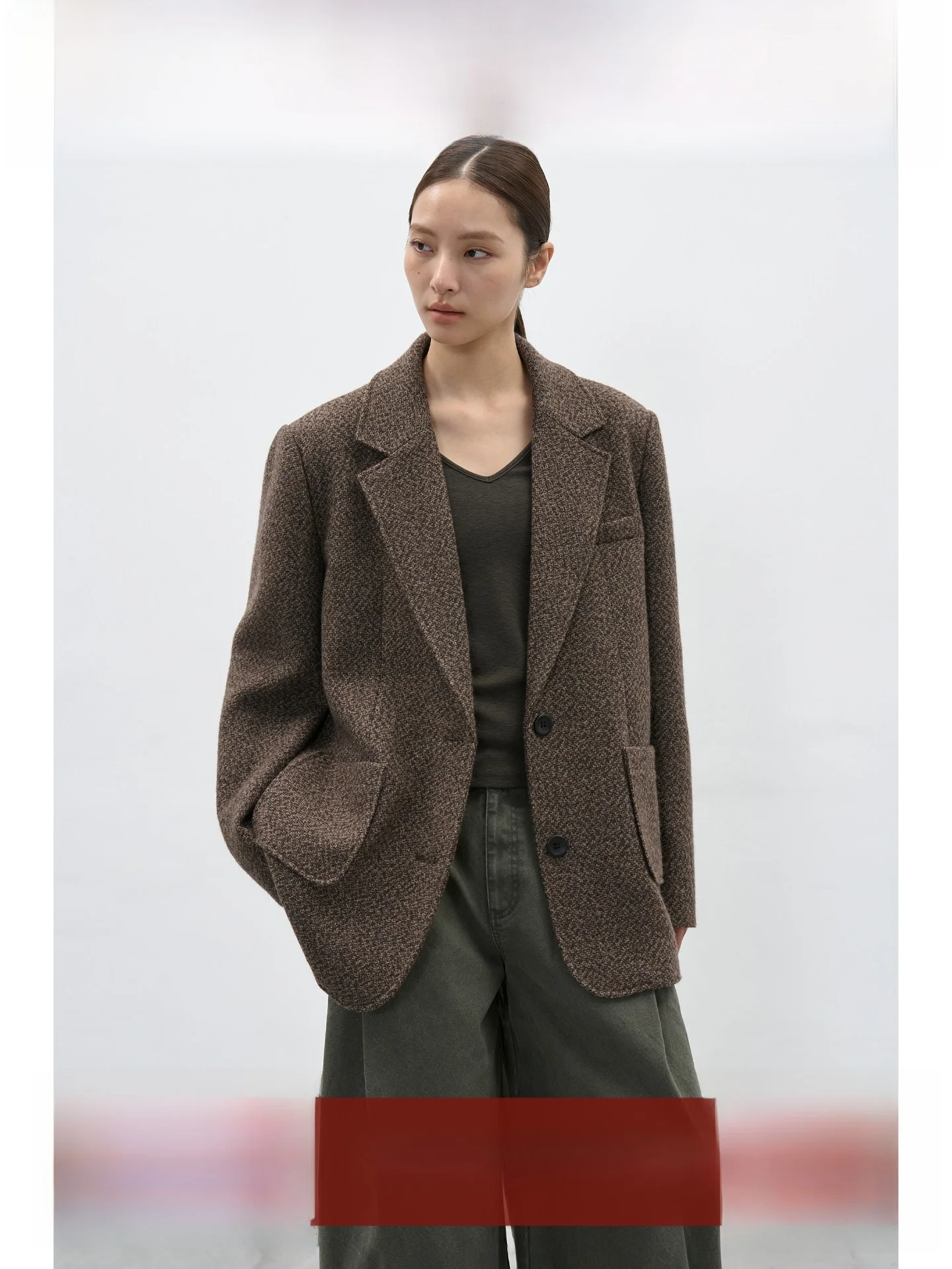 

Винтажный твидовый женский пиджак EIGHTHMONTH свободного кроя, повседневная верхняя одежда для работы, с длинным рукавом, классический воротник, производство Китай