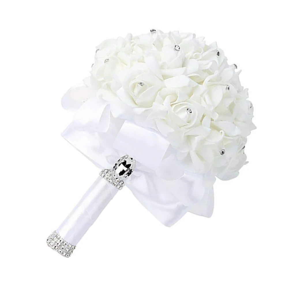 

Wedding Bouquet Artificial Bouquet For Bride Roses H made Foam Ribbon White Bridal Flowers Vintage Party Decorations