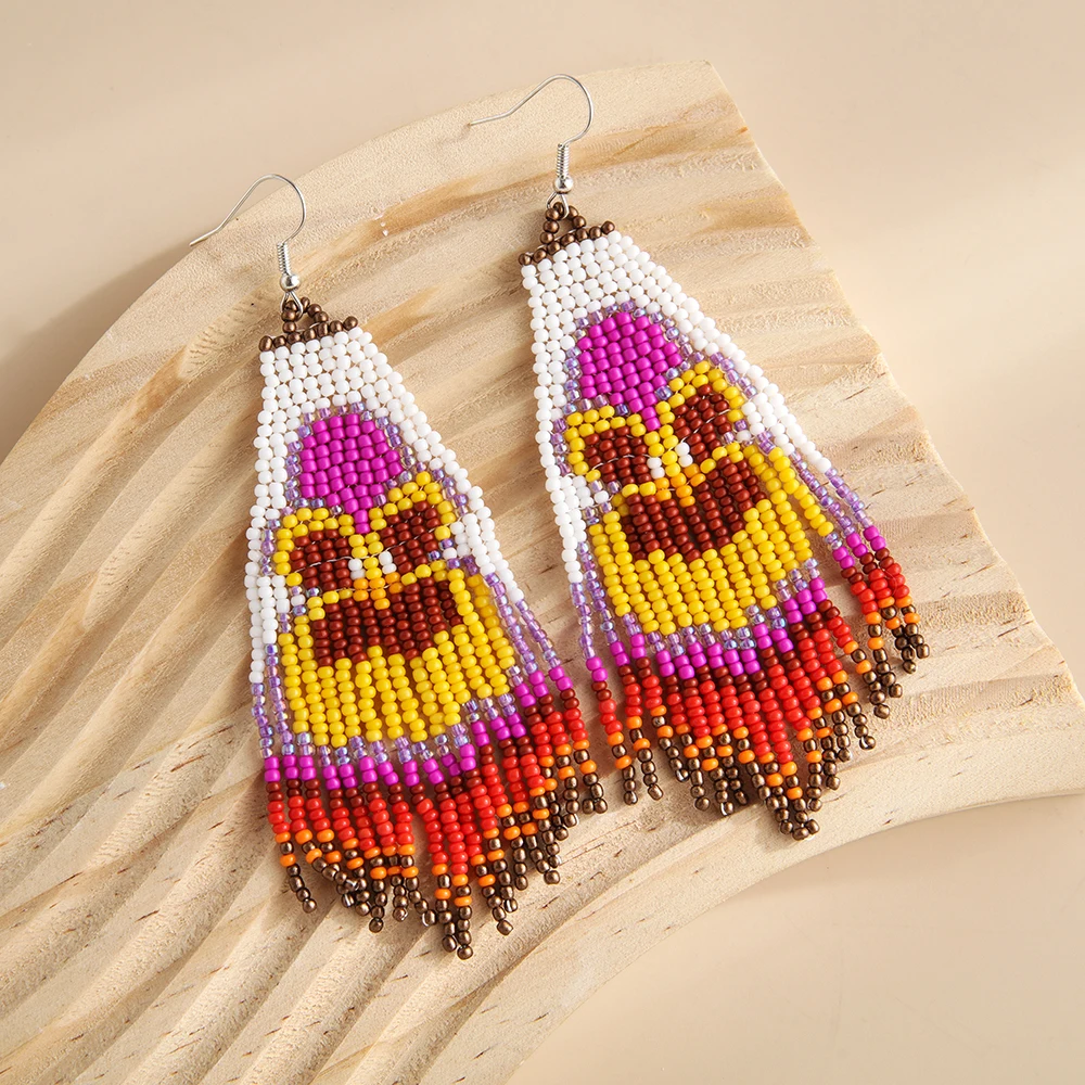 2025 اليدوية أقراط من الخرز شرابة البومة الهندسة الحياكة اليدوية بوهيميا التدرج اللون أقراط مطرزة للنساء #2