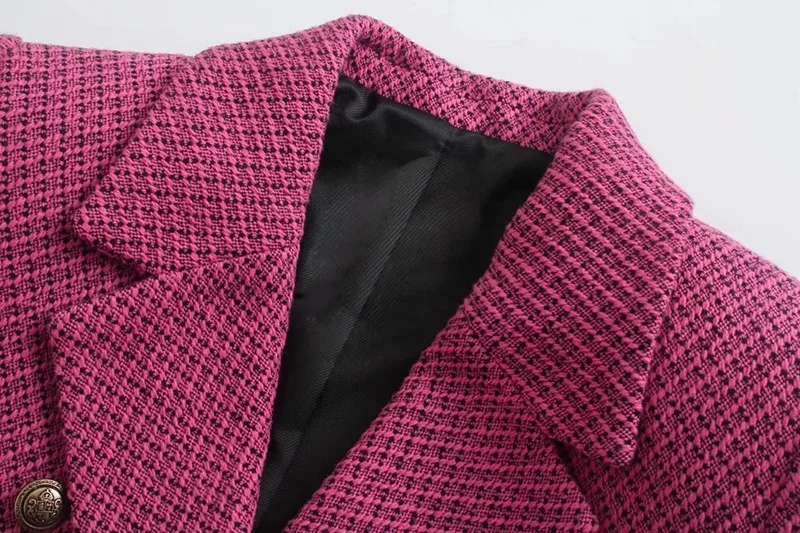 여성용 텍스처드 숏 수트 재킷 202년 가을 조기 출시 패셔너블한 출퇴근 스타일 순색 더블 브레스티드 버튼업