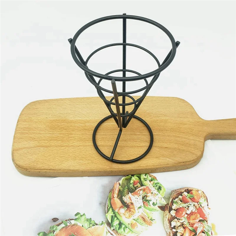 Trending 6 Pcs Wire Metal Food Racks Cone Fried Basket Serving Chips Stand Display Stands Chicken Holder