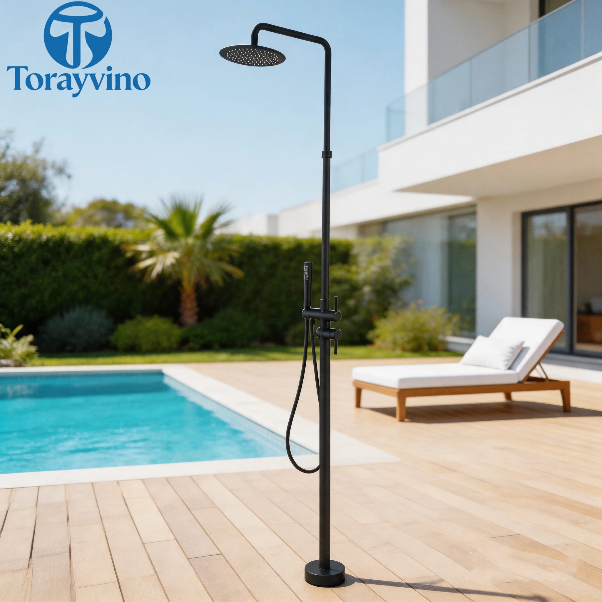 

Torayvino Outdoor Shower Column Luxury Garden Beach Waterproof Large Nozzle Swimming Pool Floor standing Rain Shower System Set
