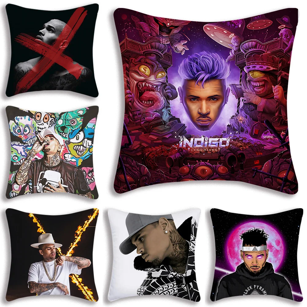 Chris Brown Rapper Pillow Covers Cartoon Sofa Decorative Home Double-sided Printing Short Plush Cute Cushion Cover