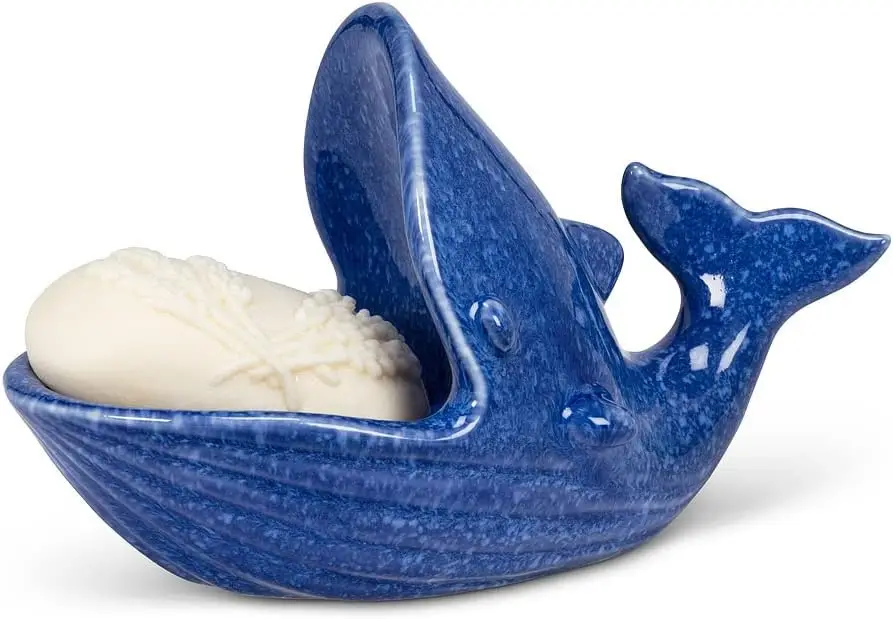

27-MOBY-131 Ceramic Whale with Open Mouth Bathroom Soap Dish, 6.5" L