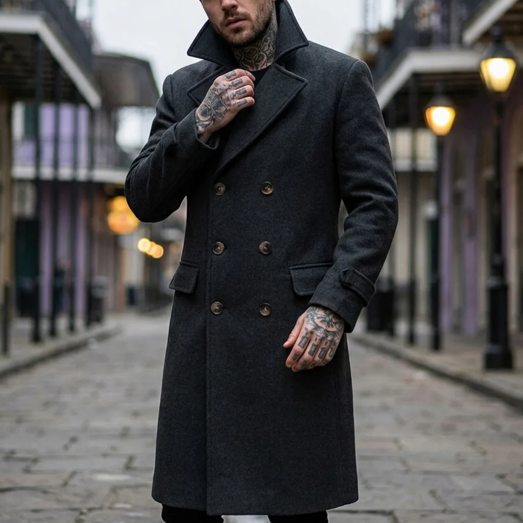 New Men’s Solid Color Trench Coat Double Breasted Long Coat Street Wear Knee Trench Coat Business Casual Men’s Officewear Jacket 6 New Men's Solid Color Trench Coat Double Breasted Long Coat Street Wear Knee Trench Coat Business Casual Men's Officewear Jacket 6