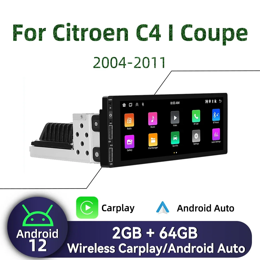 

1-диночное радио Android для Citroen C4 I Coupe 2004-2011, автомагнитола Carplay, Android, авто стерео, автомобильное мультимедийное головное устройство, навигация