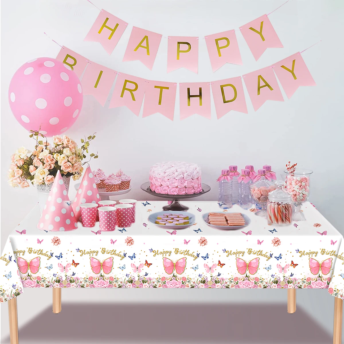 

Butterfly Party Disposable Tablecloth Happy Birthday Decoration For Home Kids Girl Baby Shower 1st Birthday Party Tablecloth