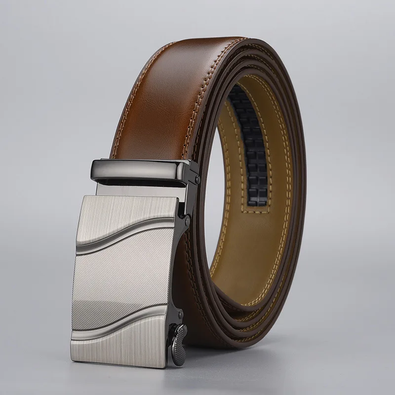 High end business and leisure automatic buckle belt men's two-layer cowhide leather belt