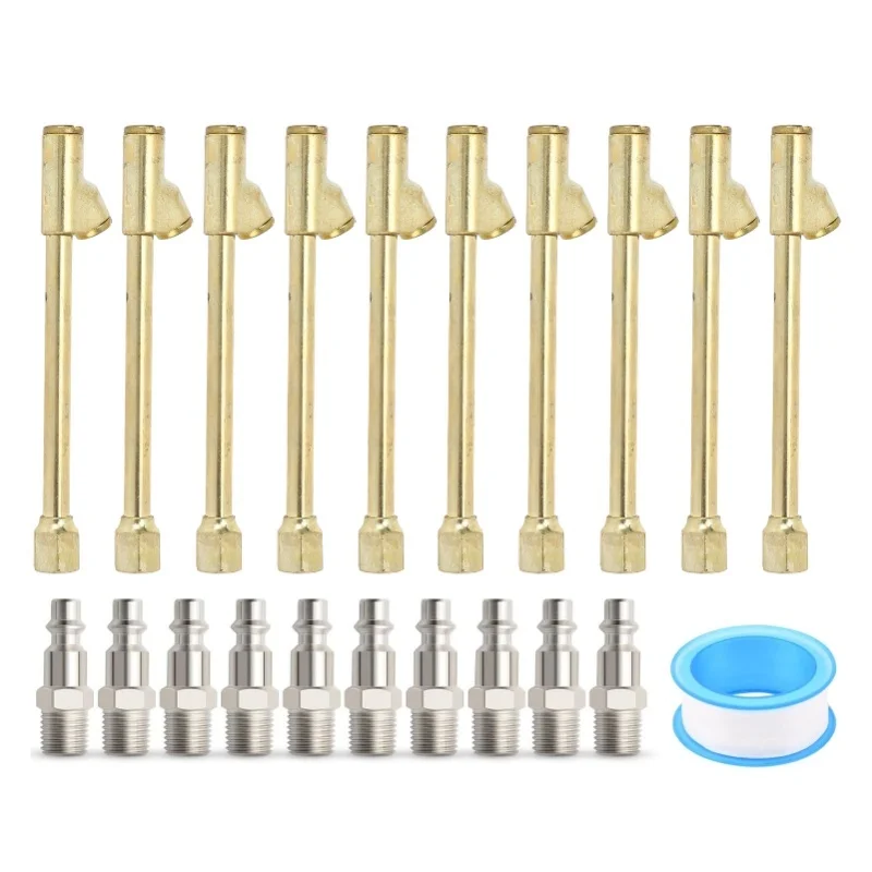 10 Set 1/4in FNPT Dual Head Air Chuck 2 Way Connect Tire Inflate Chuck With Plug For Trucks Cycles Motorcycles Cars