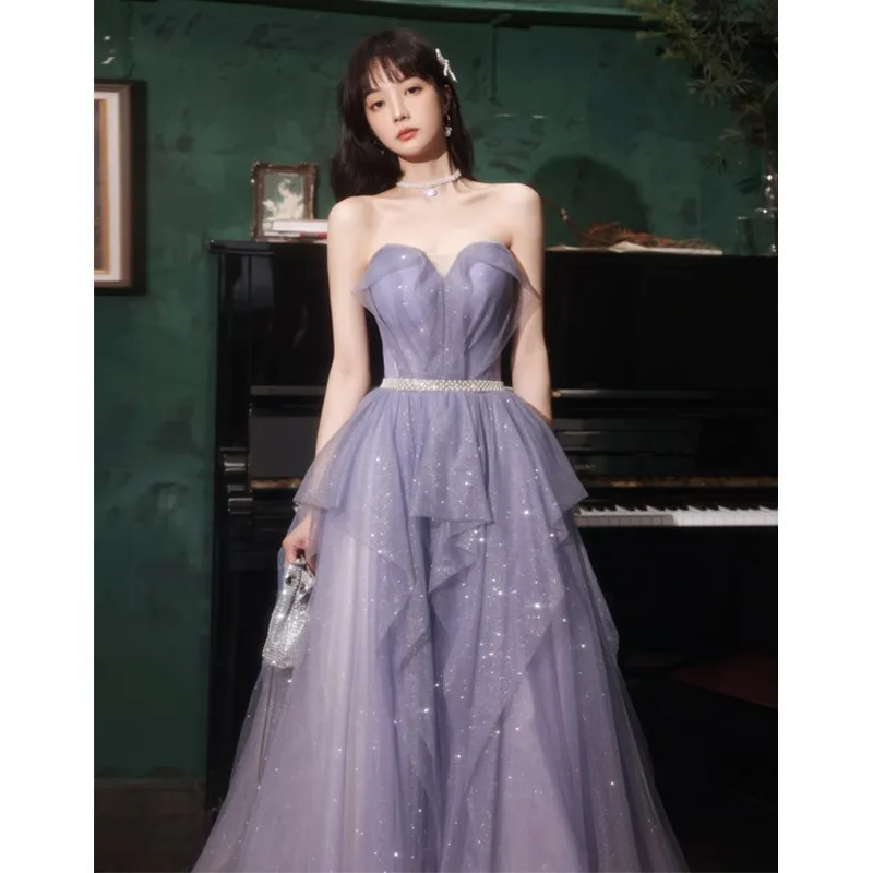 GIYSILE Light Luxury Purple Banquet Evening Gown Host Performance Clothes Wedding Photo Dresses Formal Dress Women Elegant