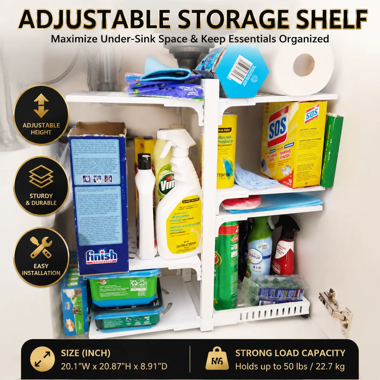 A height-adjustable 2/3/4/5/7-layer adjustable stainless steel kitchen storage rack, kitchen storage shelf, multi-layer drain organizer for pots, pans and tableware, painted finish, black, kitchen storage | shelf, kitchen sink under cabinet pot storage, m view 6