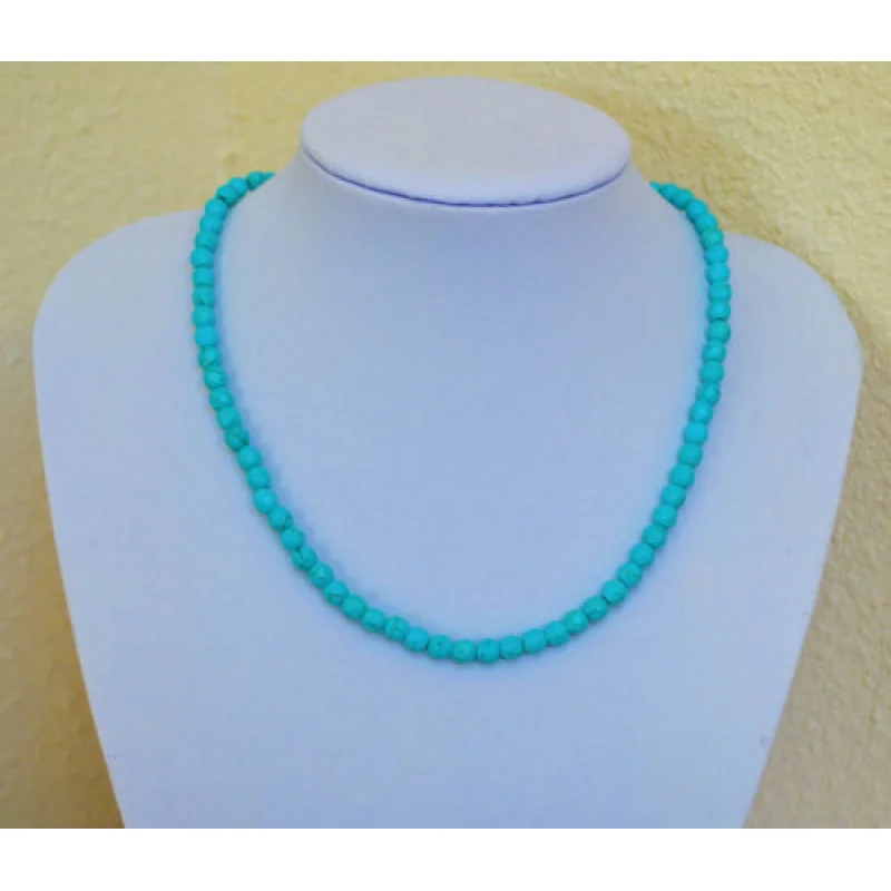 Hermoso collar clásico facetado azul turquesa 6 mm con cuentas de oro amarillo hecho a mano