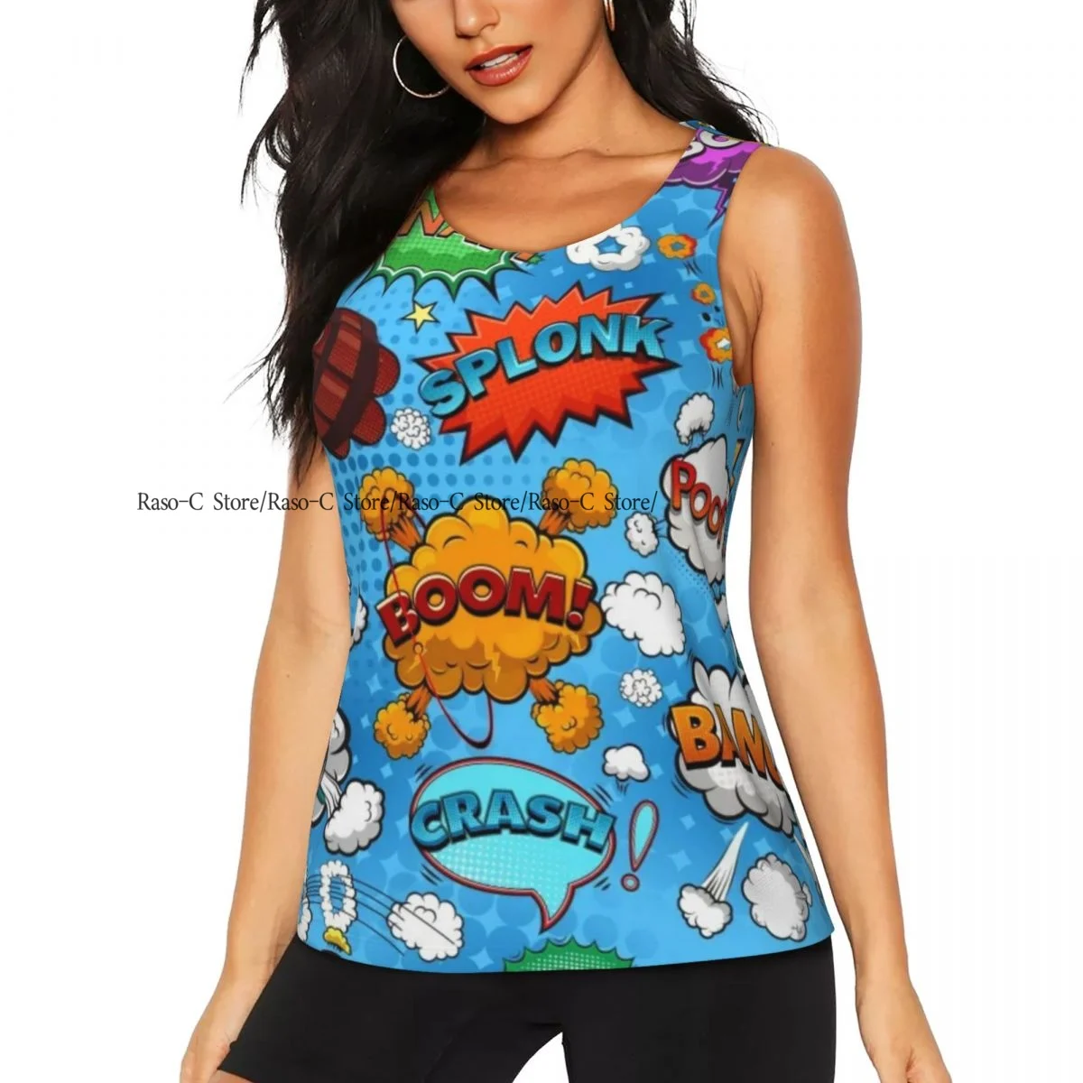 Women's Workout Tank Tops Quick Dry Sleeveless Athletic Shirts Comic Speech Bubbles Gym Yoga Tops
