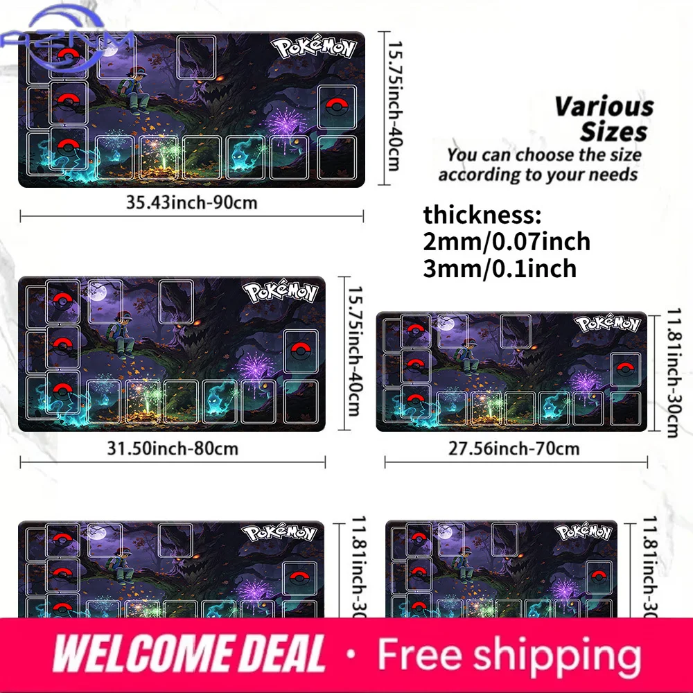 Alfombrilla de Juego Ash Gengar Pokemon TCG, Diseño Bosque Encantado Luz de Luna, Alfombrilla de Ratón Grande Antideslizante para Juegos